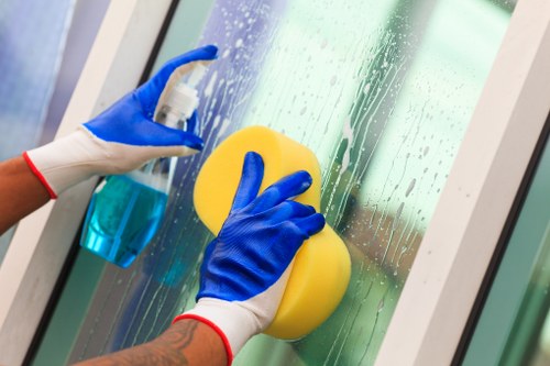 Domestic cleaning in a bright modern kitchen