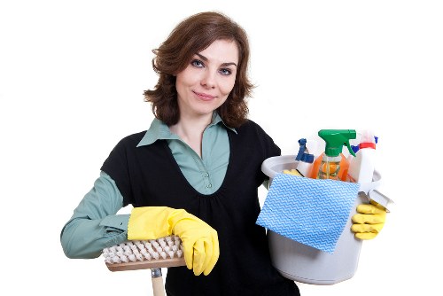 Office cleaning supplies and sanitized workspace